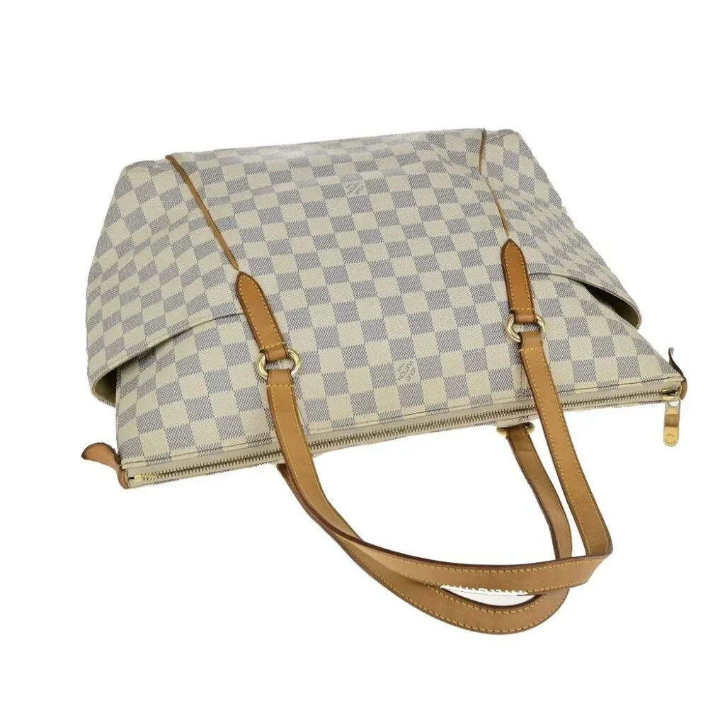 LOUIS VUITTON Logo Totally MM Shoulder Bag Damier Azur Leather WE